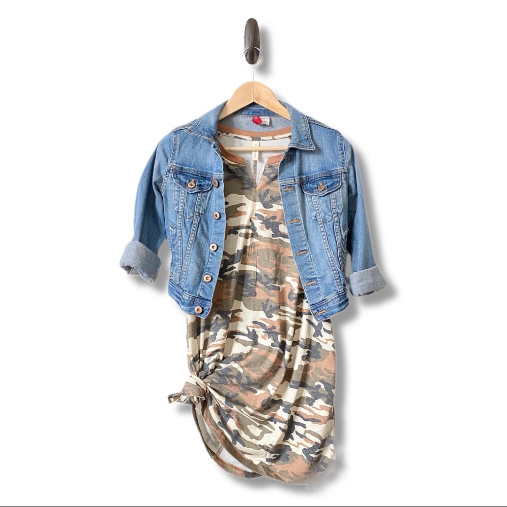 Camo Raglan Tee Midi Pocket Dress Tan Green S
